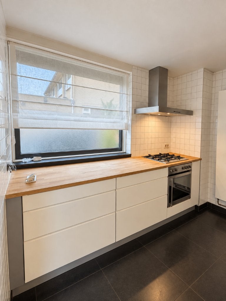 Complete witte keuken met houten werkblad + ATAG apparatuur, Ophalen, Gebruikt, Wit, Dubbelwandige keuken