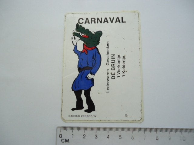 sticker oud Carnaval vintage DE BRUIN vierkantje keldertje, Verzenden, Zo goed als nieuw, Bedrijf of Vereniging