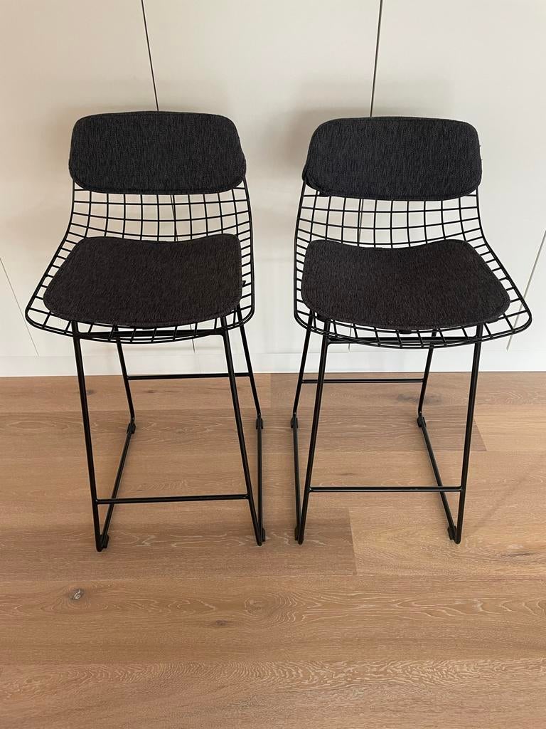 2 HK Living barkrukken zwart met grijze kussens, Huis en Inrichting, Ophalen, Gebruikt, Met voetsteun, 60 tot 90 cm