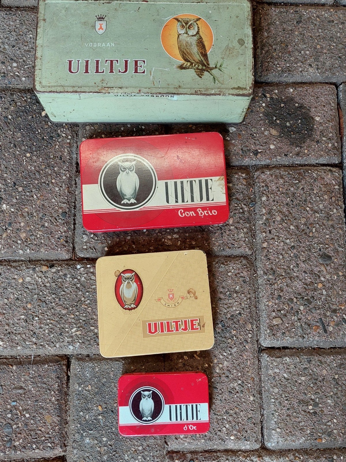 Vintage Uiltje blikken - set van 4, Verzamelen, Blikken, Ophalen of Verzenden, Gebruikt, Overige, Overige merken