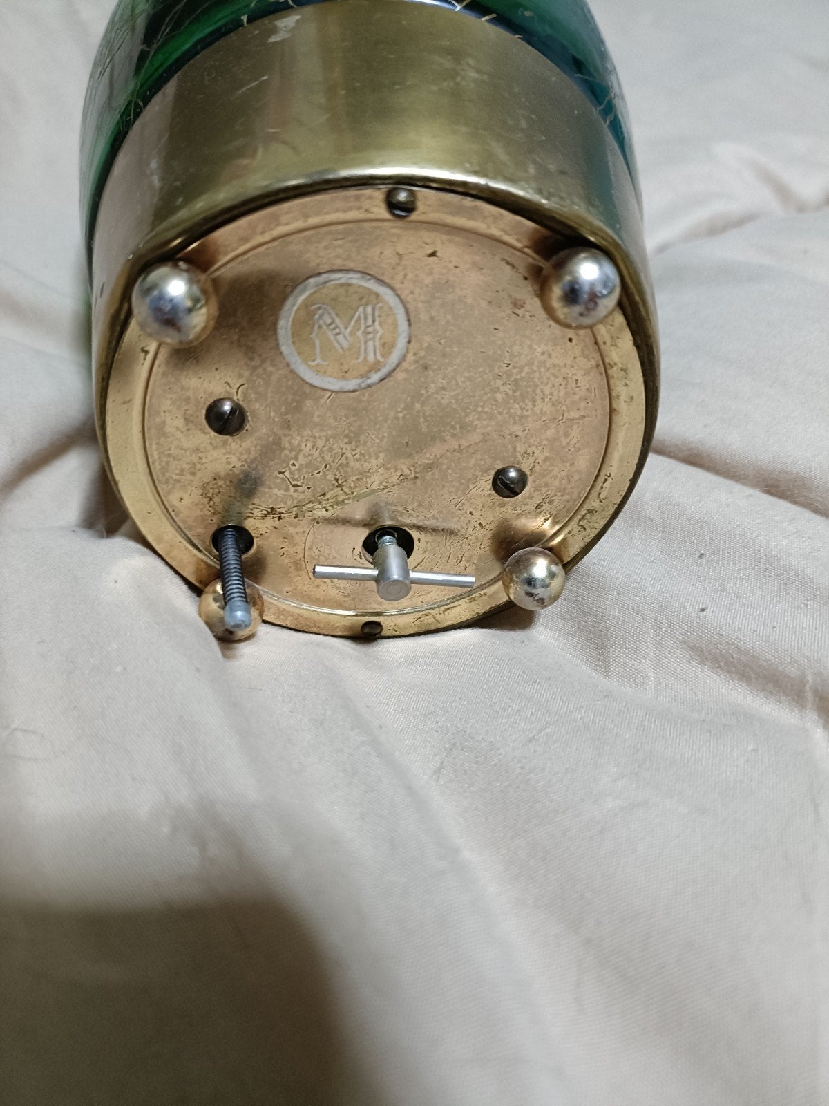 Vintage Muziekdoos Karaf Groen Glas en Messing, Ophalen of Verzenden