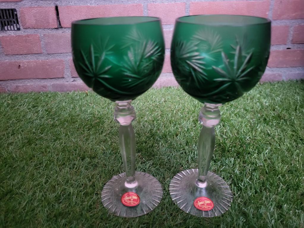 Anna Hütte Groene Kristallen Wijnglazen - Set van 2, Ophalen of Verzenden