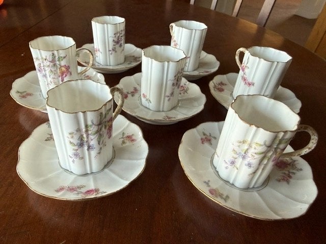 Antieke set 7x Mokka Limoges Focke & Meltzer Amsterdam 1900, Ophalen of Verzenden