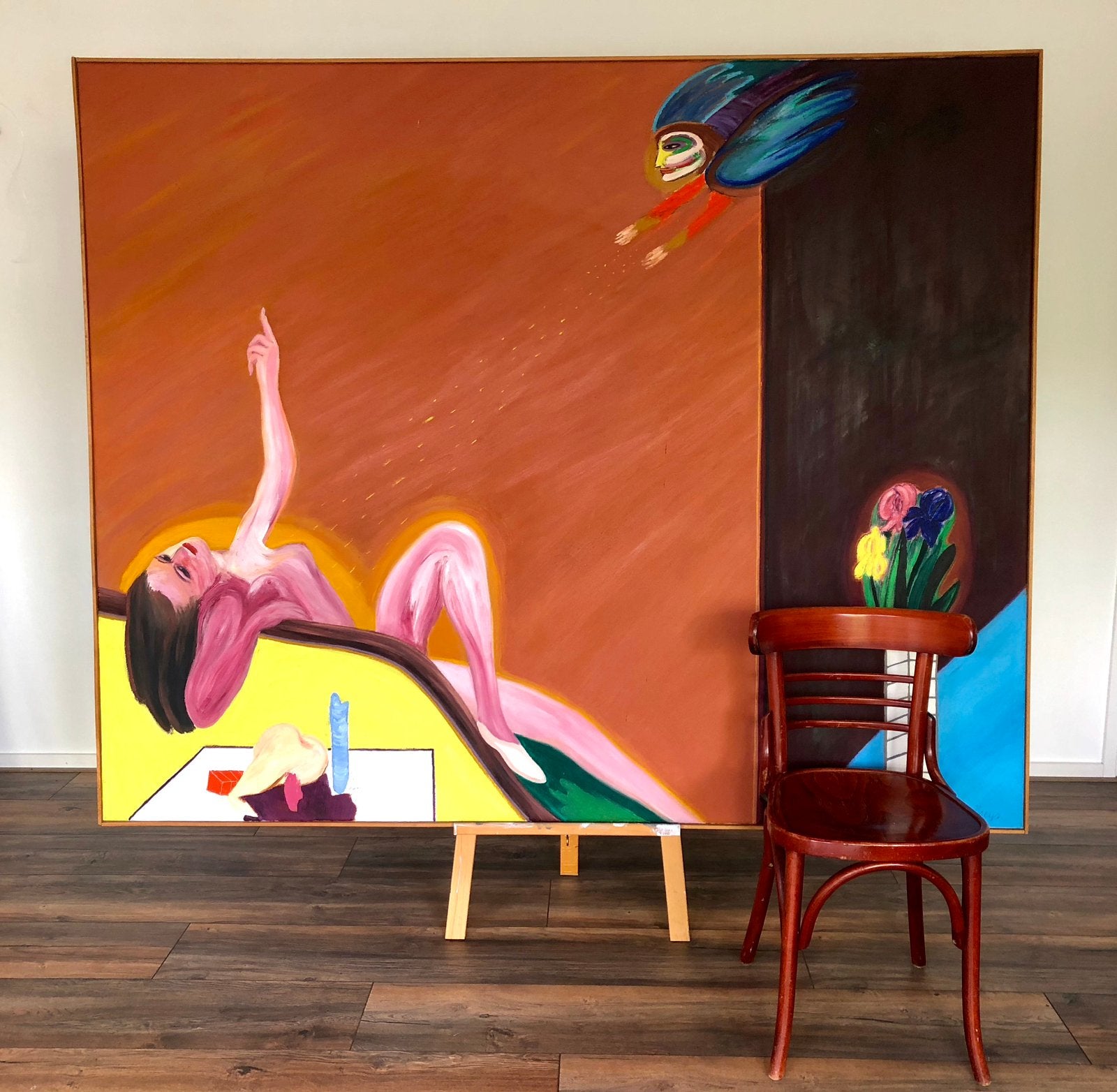 Ivan Theys, zeer groot schilderij; Het verlangen - de engel, Antiek en Kunst, Ophalen
