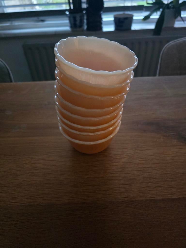 Fire king custard schaaltjes peach lustre, Antiek en Kunst, Ophalen