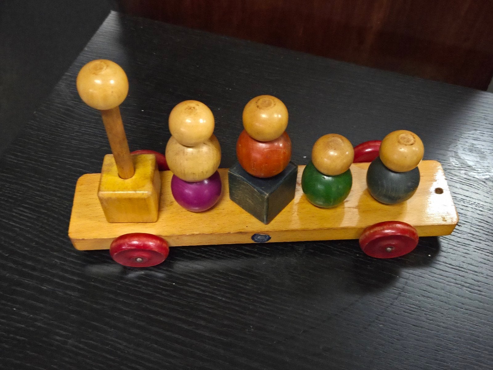 Vintage houten duwkar met poppetjes - nooitgeagt lJlst, Ophalen of Verzenden, Gebruikt, Duw- of Trekspeelgoed