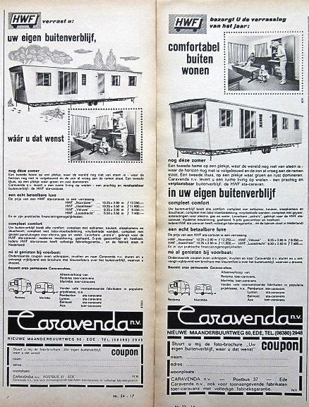 2 vintage advertenties reclames Caravenda caravan 1965, Ophalen of Verzenden, Gebruikt, Overige typen