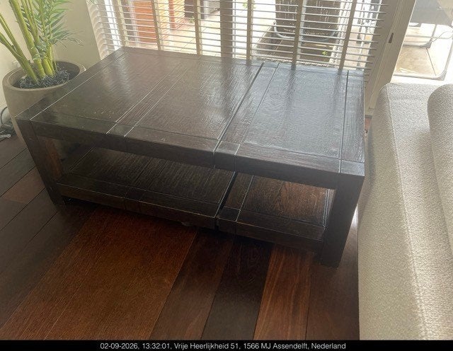 Massief houten salontafel 140 x 90–verlengbaar +35 cm, Ophalen, 100 tot 150 cm, Koloniaal, Eikenhout