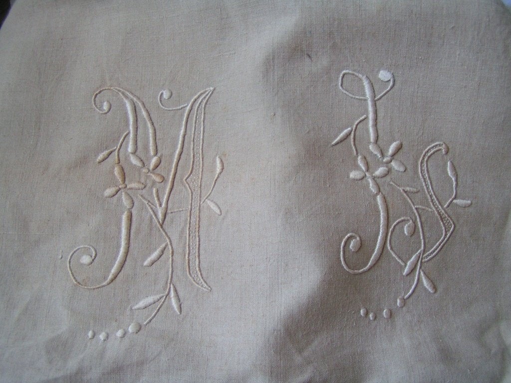 antiek laken handgeweven linnen monogram nr ZZ 816, Verzenden