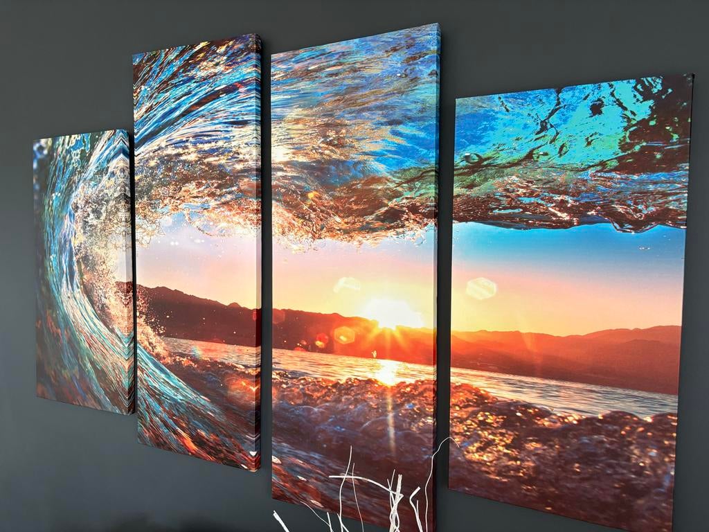 Wanddecoratie: Spectaculaire Zonsondergang Golf Canvas Set, Ophalen, Schilderij, Meerkleurig, Textiel