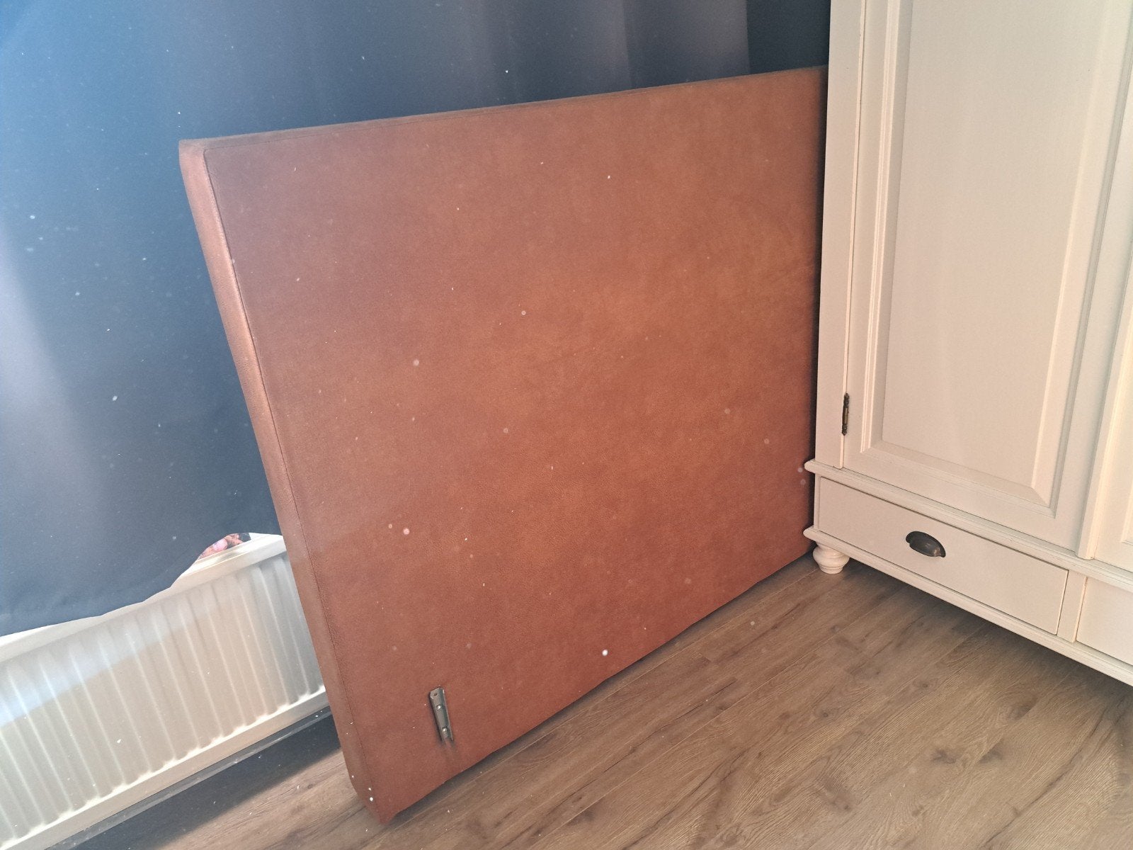 Gestoffeerd hoofdbord boxspring cognac, Ophalen, Bruin, Tweepersoons, Zo goed als nieuw