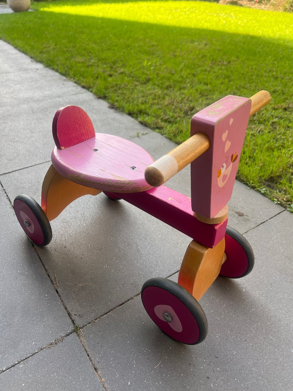 Houten loopfietsje roze met vogeltje, Ophalen, Gebruikt, Minder dan 16 inch