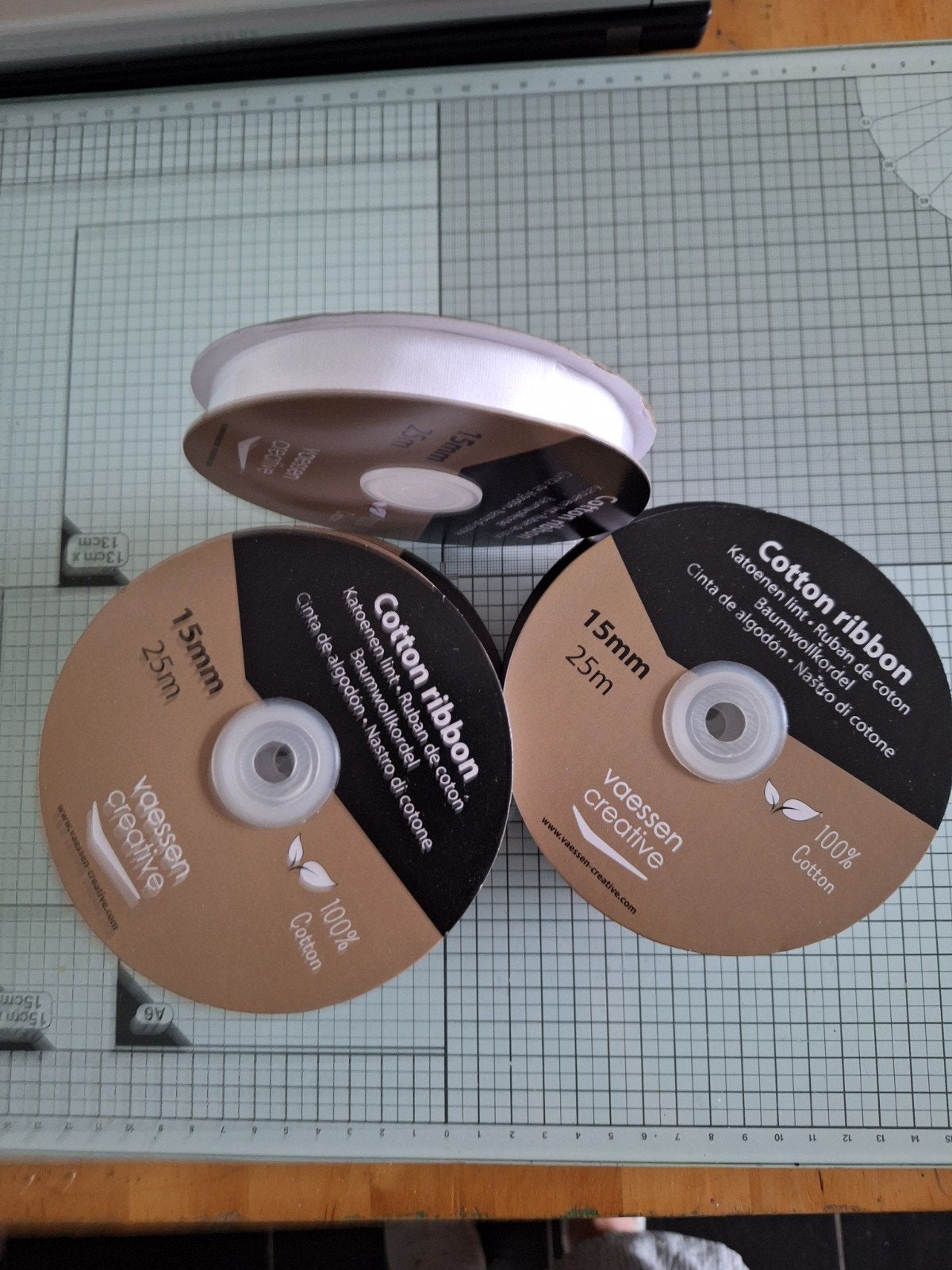 Vaessen Creative Katoenen Lint - 15mm x 25m - Wit, Overige thema's, Textiel, Nieuw, Ophalen of Verzenden