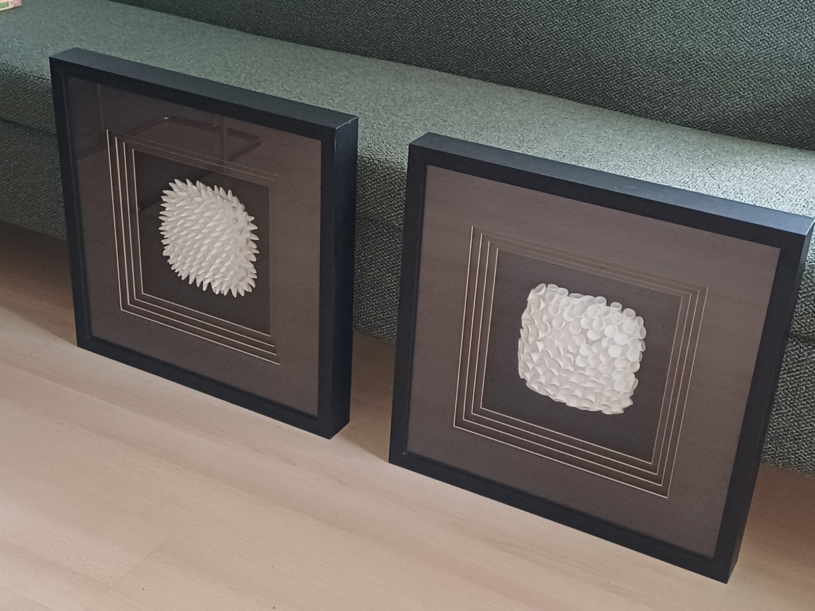 2 kunstwerken 3D sculptuur schilderij abstrakt wandpaneel, Ophalen, Abstract, Passe-partout, Overige materialen