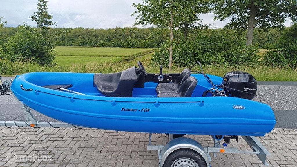 Nieuwe SummerFun 365 + Tohatsu 9.9 PK EFI en Boottrailer, Watersport en Boten, 10 tot 30 pk, Hasle SummerFun 365, Nieuw, Benzine