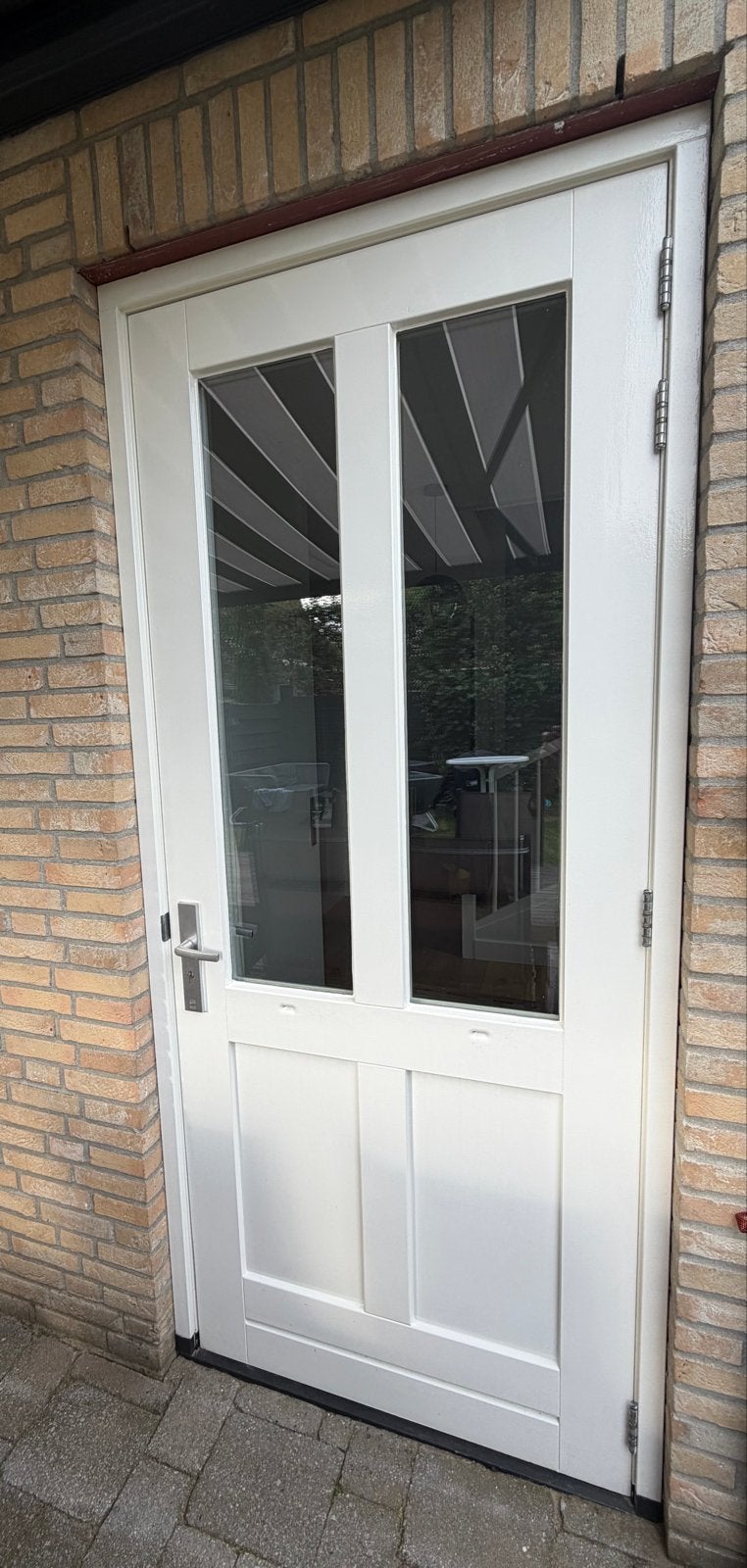 Weekamp hardhouten deur met kozijn en dubbel glas, Gebruikt, 215 cm of meer, Buitendeur, Hout