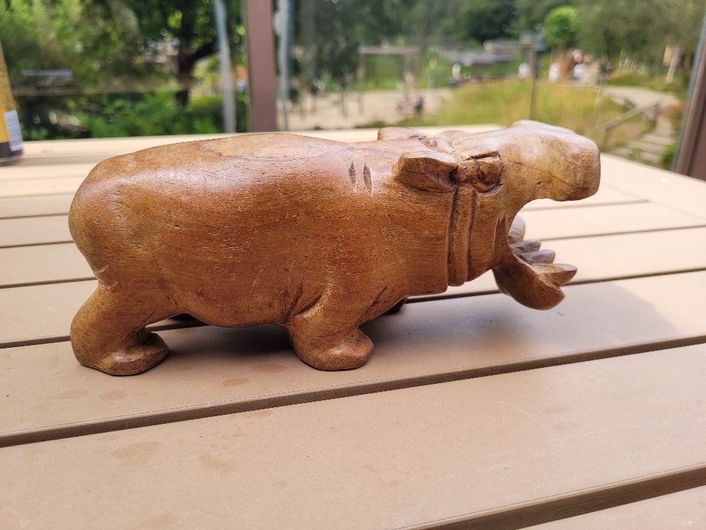 nr 2 oude hand gemaakte houten nijlpaard 21,5 x 10 cm, Antiek en Kunst, Kunst | Beelden en Houtsnijwerken, Ophalen of Verzenden