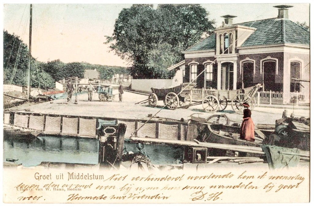 Middelstum, haventje Boterdiep, ca. 1905, Verzenden, Voor 1920, Gelopen, Groningen
