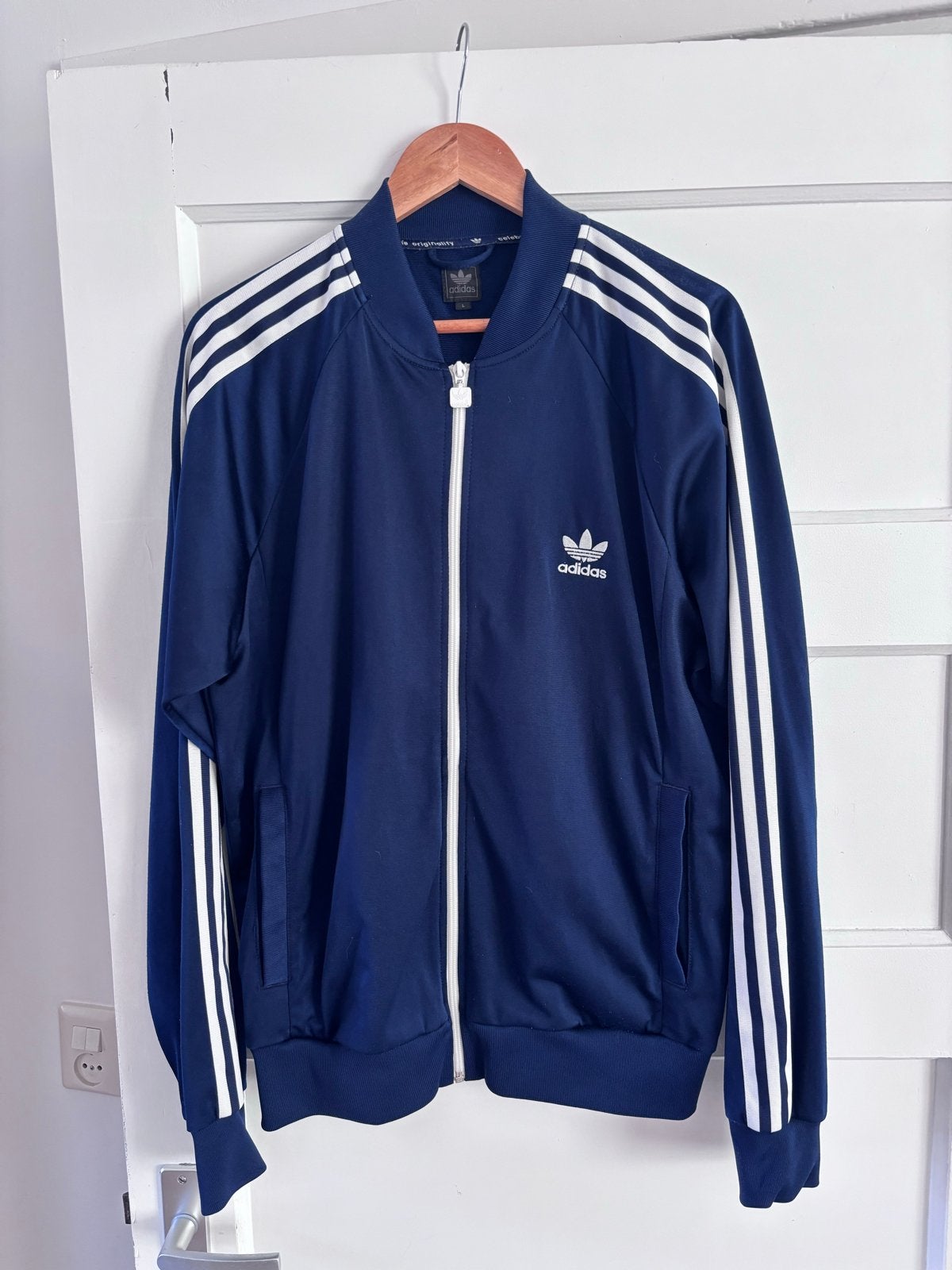 Adidas trainingsjack blauw met witte strepen, Ophalen of Verzenden, Zo goed als nieuw