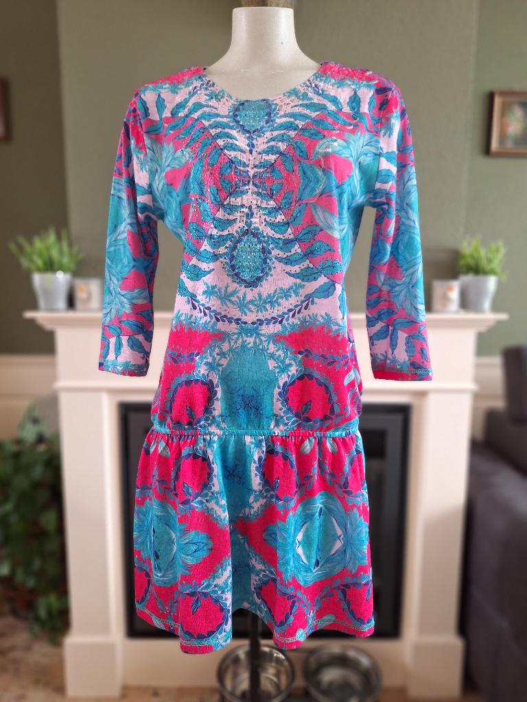 Custo jurk mooie turquoise roze mt 6 44 XL, Overige kleuren, Custo, Verzenden, Maat 42/44 (L)