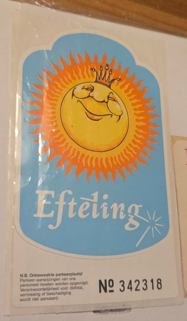 Oude Efteling parkeersticker met lachende zon, Ophalen of Verzenden, Zo goed als nieuw, Overige typen