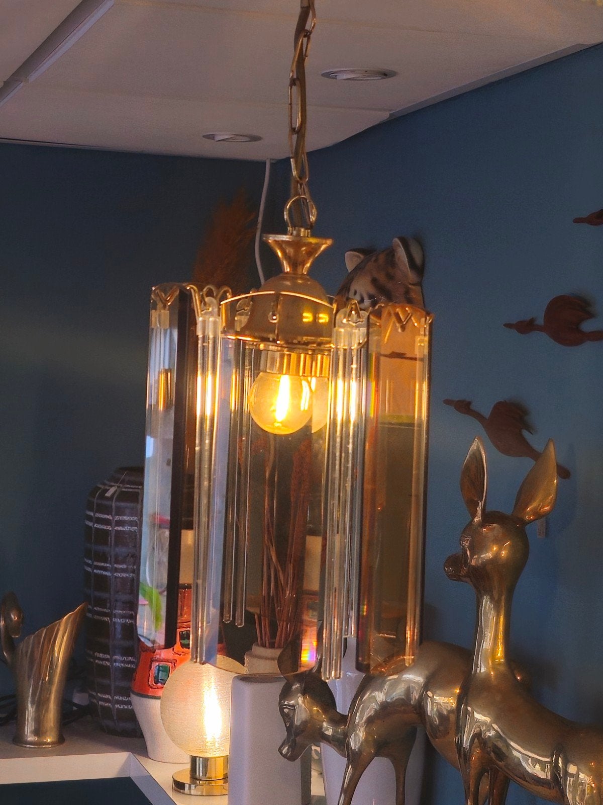Vintage Platen Hanglamp Lamp Rookglas Rookglazen Plafondlamp, Gebruikt, Onbekend, Ophalen of Verzenden, Onbekend