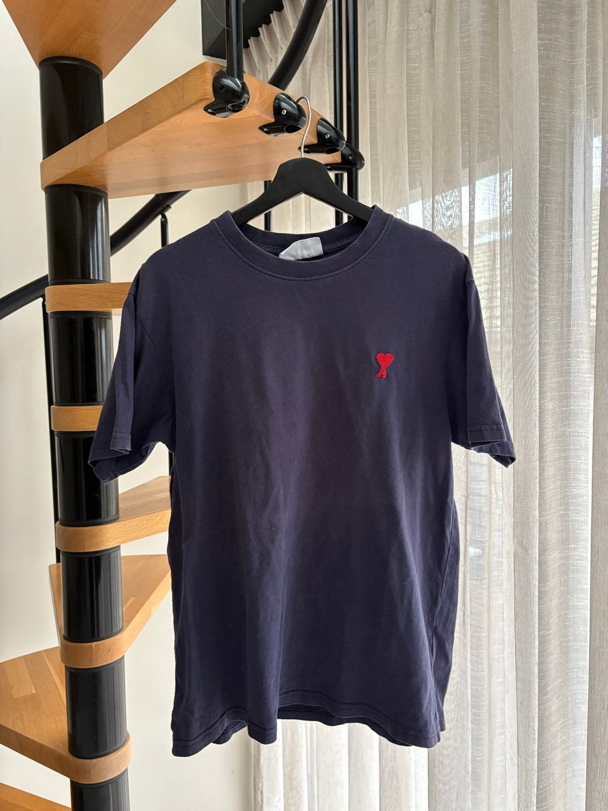 Ami Paris T-shirt Donkerblauw Maat M, Ophalen of Verzenden, Gedragen, Maat 48/50 (M), Blauw