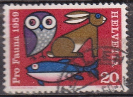 Zwitserland 1959 Pro Patria Natuurbescherming, Verzenden, Gestempeld, Dier of Natuur