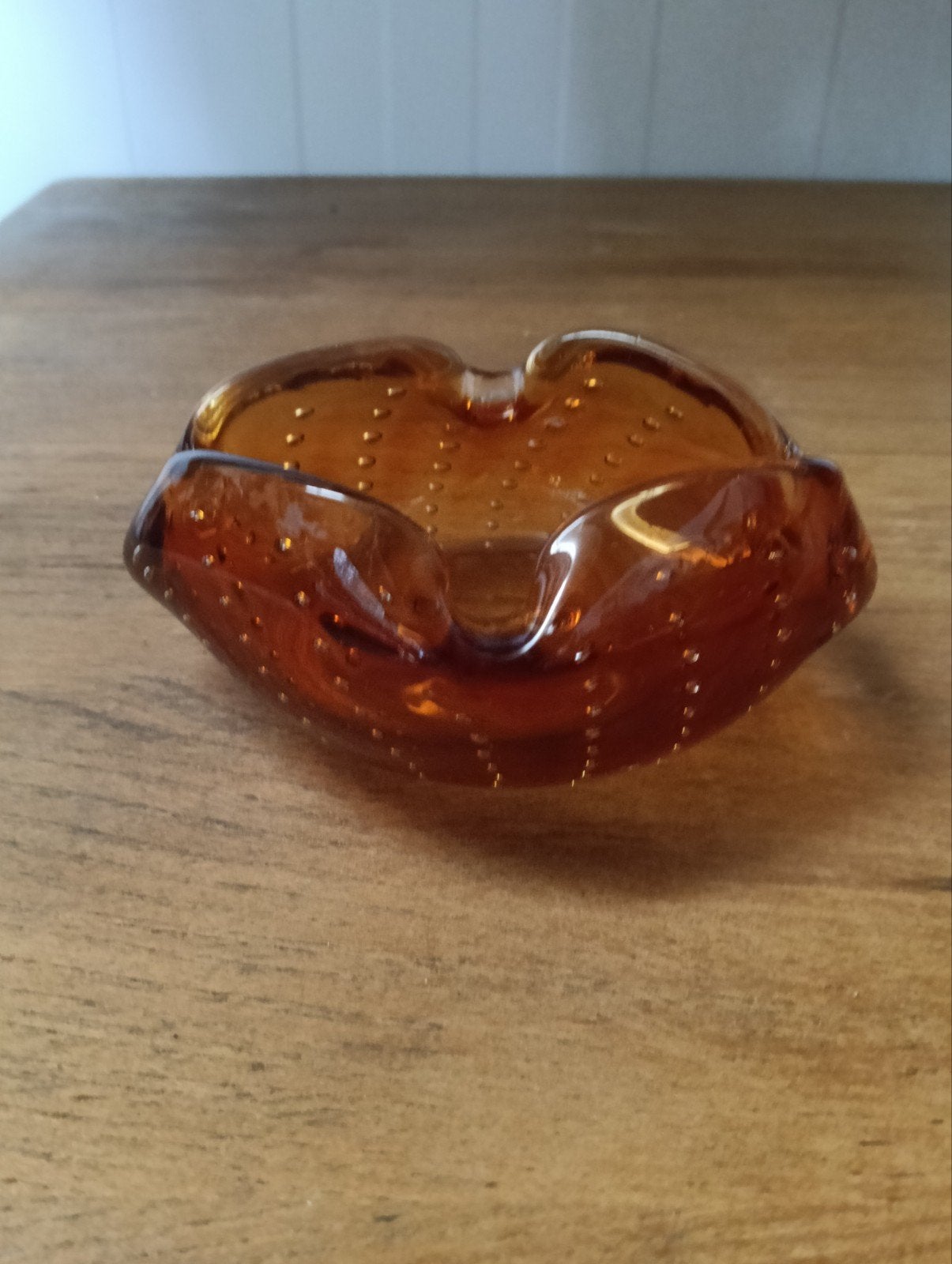 Vintage Murano amberkleurige glazen asbak met bubbels, Ophalen of Verzenden