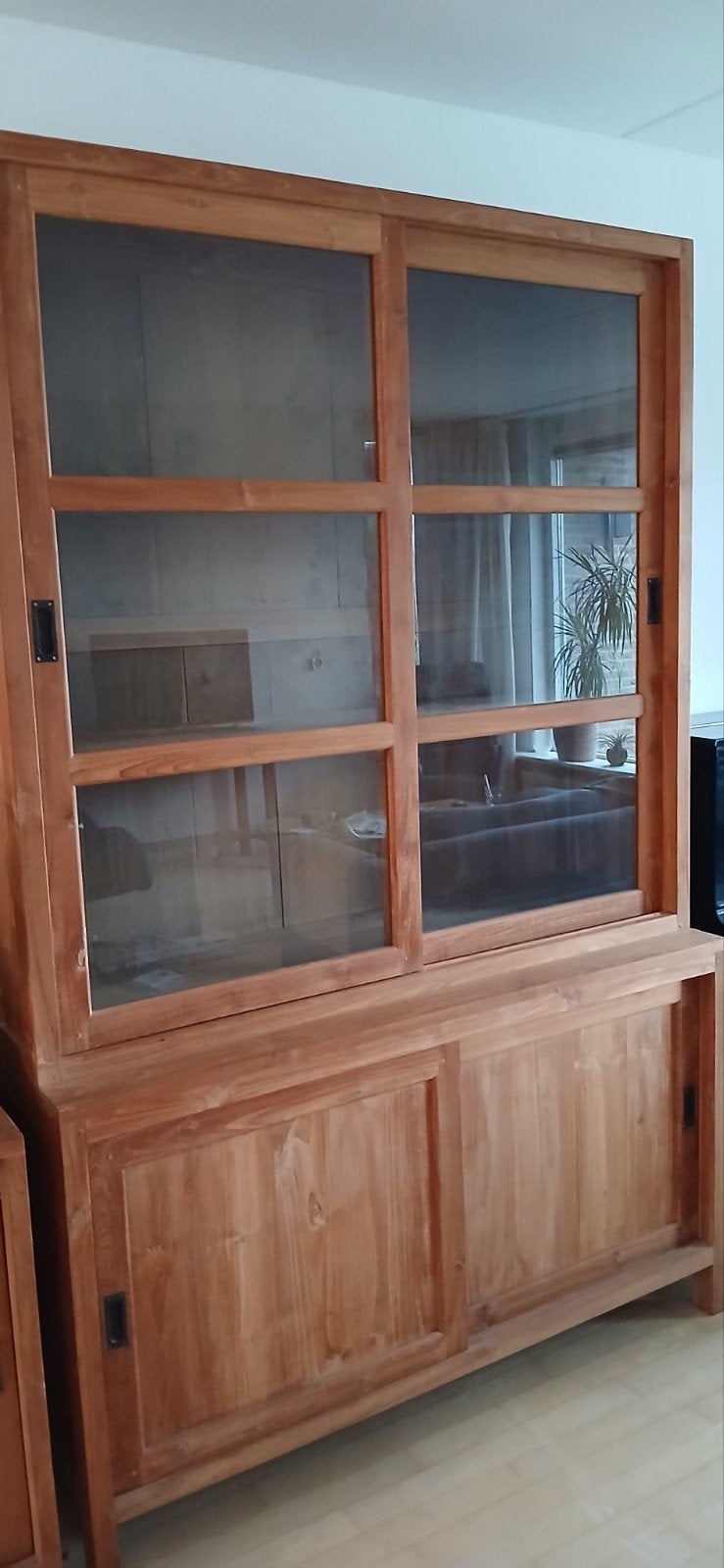 Teakhouten buffetkast schuifdeuren, Ophalen, Met deur(en), 100 tot 150 cm, 200 cm of meer