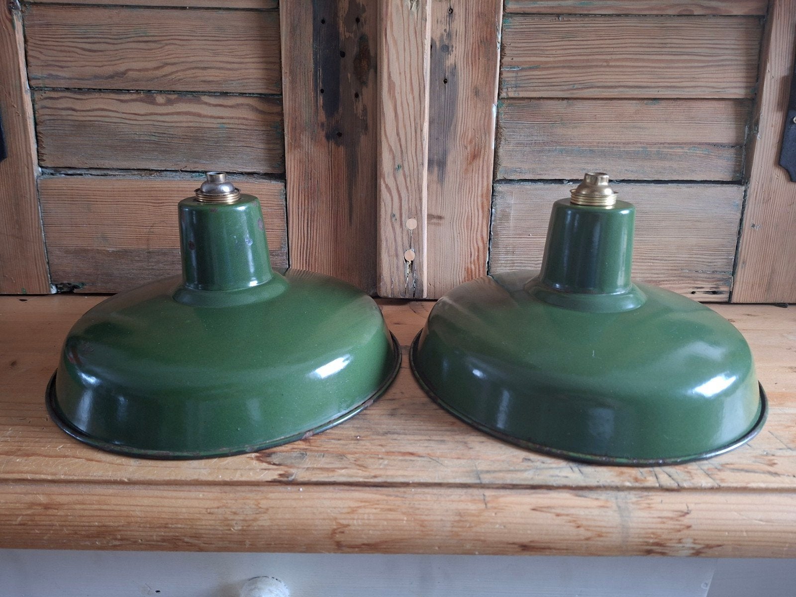 Groene emaille hanglampen , industriële lampen, Antiek en Kunst, Antiek | Lampen, Ophalen of Verzenden