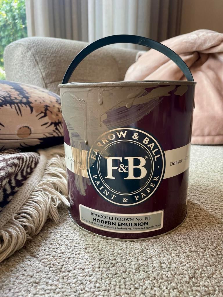 Farrow & Ball Broccoli Brown No. 198 Modern Emulsion, Bruin, Ophalen of Verzenden, Minder dan 5 liter, Verf