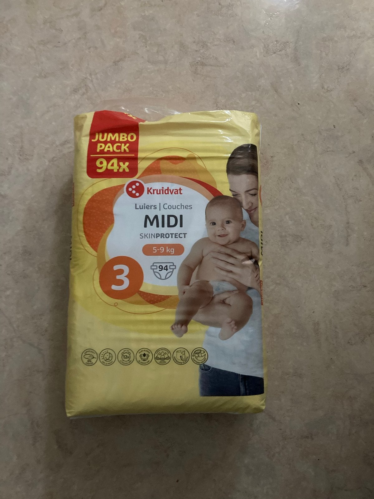 Kruidvat Luiers Midi Maat 3 (5-9 kg) - Jumbo Pack 94 stuks, Verzenden, Nieuw, Jongetje of Meisje
