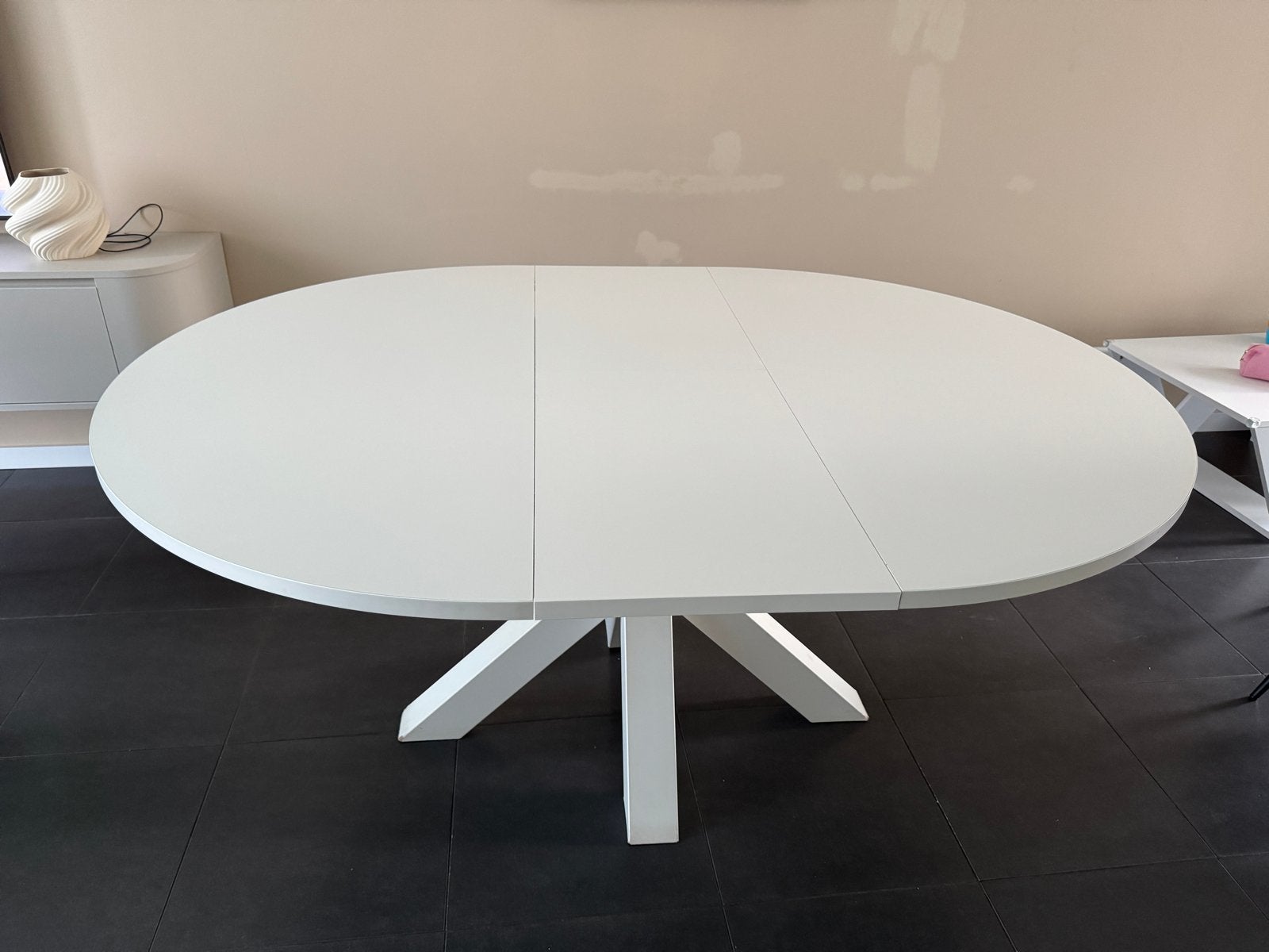 Moderne Witte Uitschuifbare Eettafel 130x130/170x130 cm, Ophalen, Overige materialen, Gebruikt, 100 tot 150 cm
