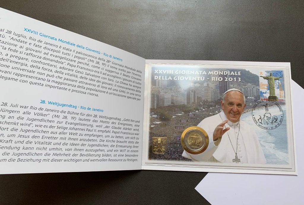 2 Euro Vaticaanstad 2013 BU in numisbrief (Rio de Janeiro), Postzegels en Munten, Verzenden, Vaticaanstad, 2 euro, Losse munt