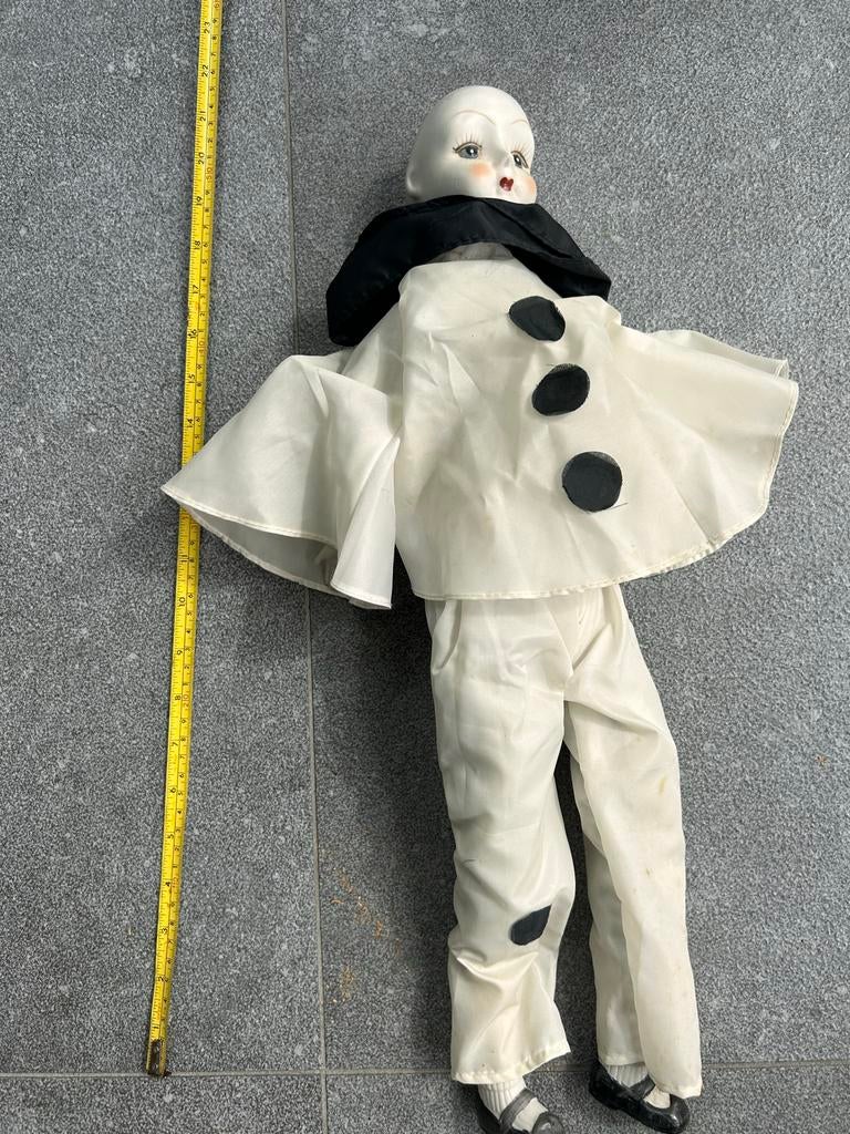 Vintage Pierrot pop - Porseleinen hoofd - 60 cm, Ophalen, Gebruikt