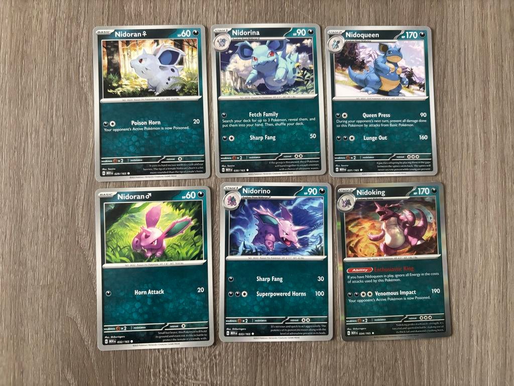 151 serie Pokémon Kaarten nidoran evolutie set, Ophalen of Verzenden, Zo goed als nieuw, Meerdere kaarten