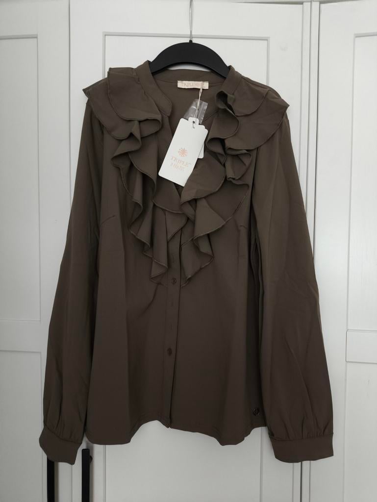 Triple Nine Taupe Blouse met Ruches - Maat M - Nieuw, Maat 38/40 (M), Triple Nine, Overige kleuren, Nieuw