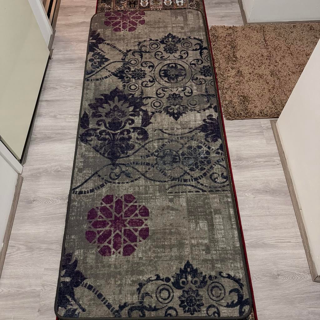 Loper met Oosters Patroon - Grijs/Paars, Ophalen, Gebruikt, 50 tot 100 cm, 150 tot 200 cm