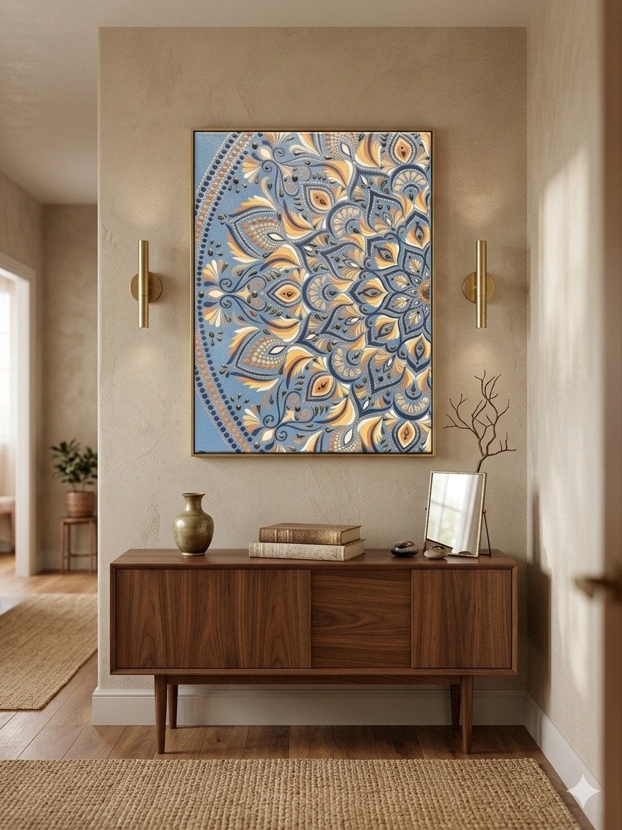 Prachtige Dot Art Mandala Wanddecoratie - Blauw & Goud⁠, Ophalen of Verzenden, Nieuw, Minder dan 50 cm, Schilderij