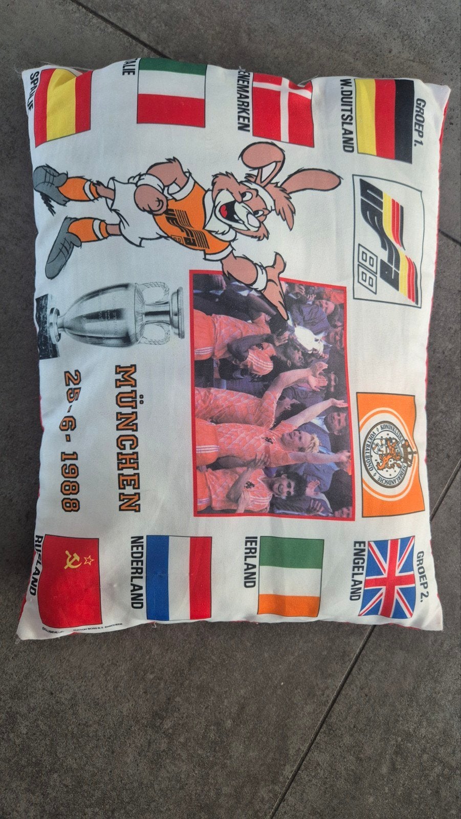 EK Kampioen 1988 Oranje Kussen, Gebruikt, Meerkleurig, Met print, Ophalen of Verzenden