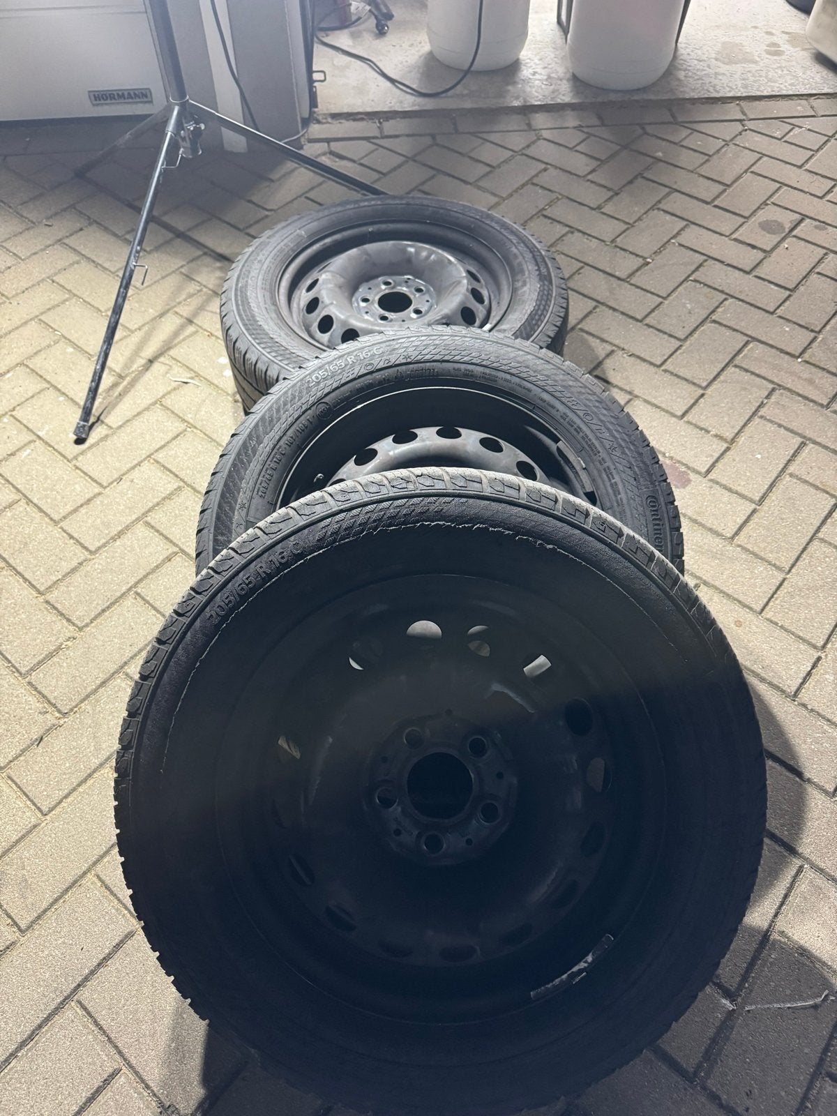 3 All Season banden op stalen velg 205/65 R16 C, Ophalen, Gebruikt