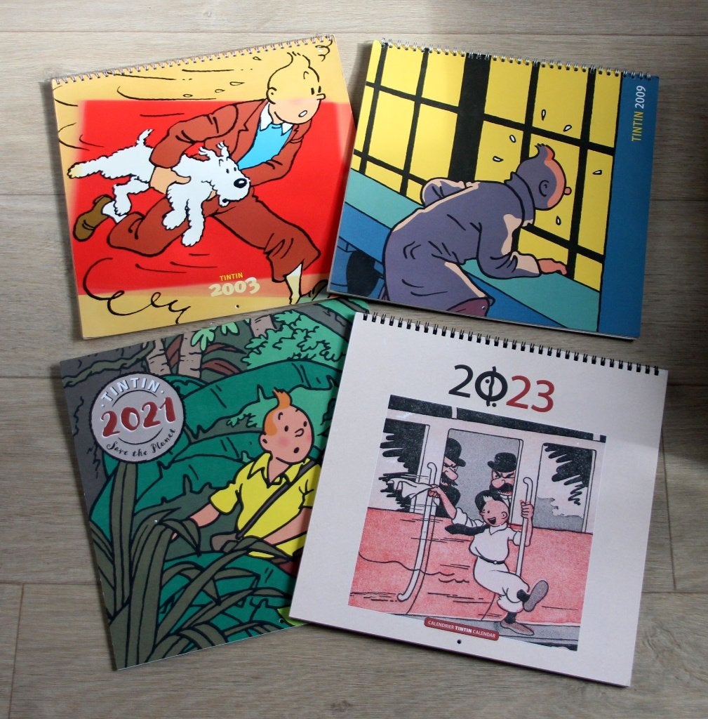 4x Kuifje kalender Tintin Hergé 2003 2009 2021 23 version FR, Verzenden, Kuifje, Zo goed als nieuw, Beeldje of Figuurtje