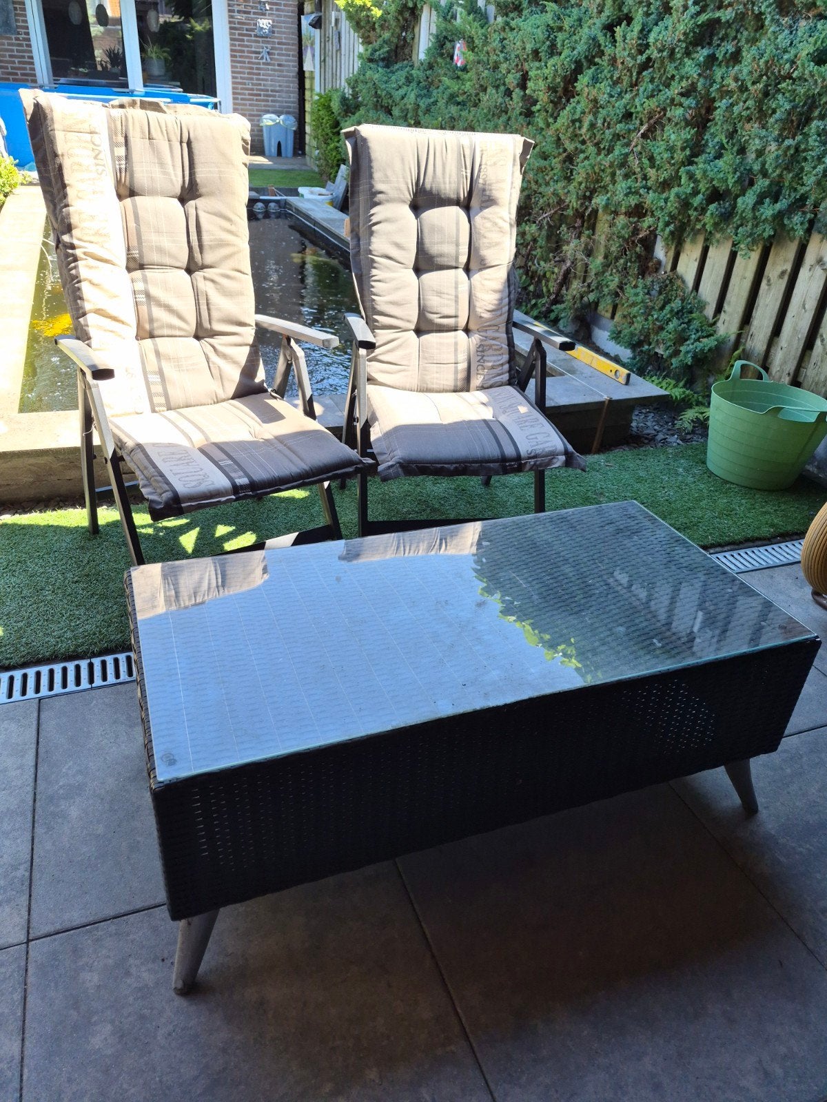 Set tuinstoelen en tafeltje, Tuin en Terras, Gebruikt, Textileen, Stoel, Tuinset