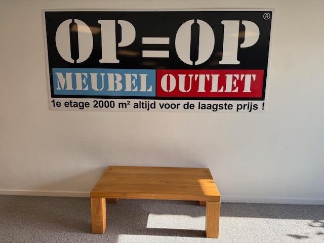 salontafel blokpoot massief eiken, Ophalen, Gebruikt, 100 tot 150 cm, Eikenhout