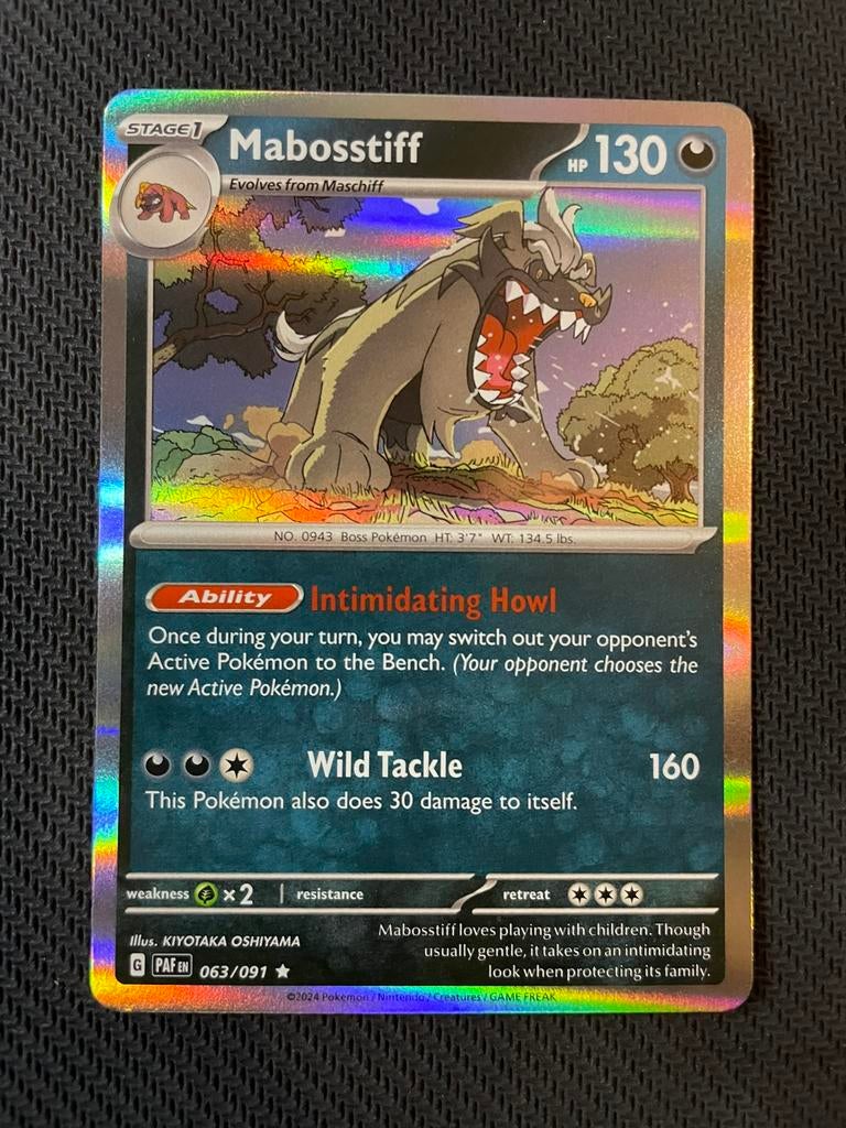 Mabosstiff 063/091 Rare Holo Paldean Fates Packfresh, Ophalen of Verzenden, Zo goed als nieuw