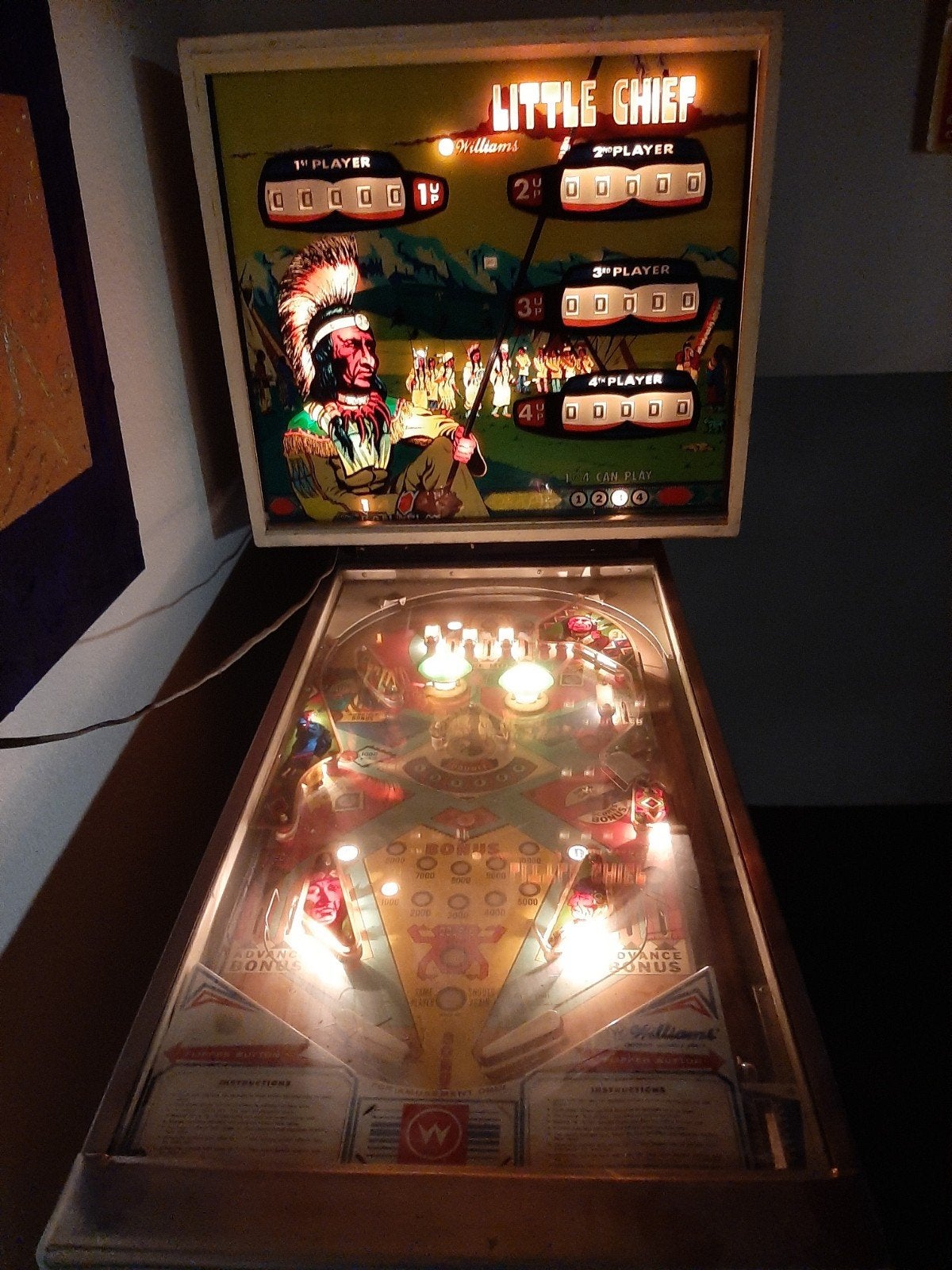 Williams Little Chief Flipperkast uit 1975, Ophalen, Gebruikt, Mechanisch, Williams