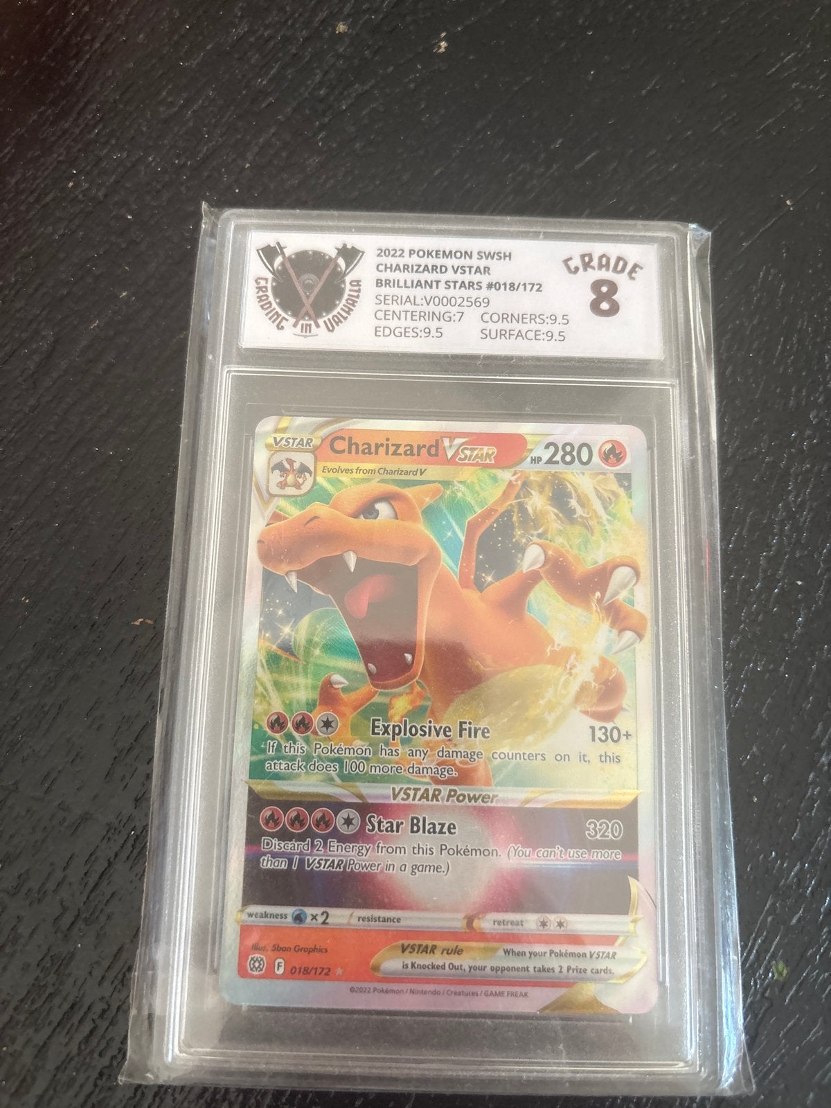 Charizard VSTAR Brilliant Stars 018/172 PSA 8 Pokémon Kaart, Ophalen of Verzenden, Zo goed als nieuw, Losse kaart