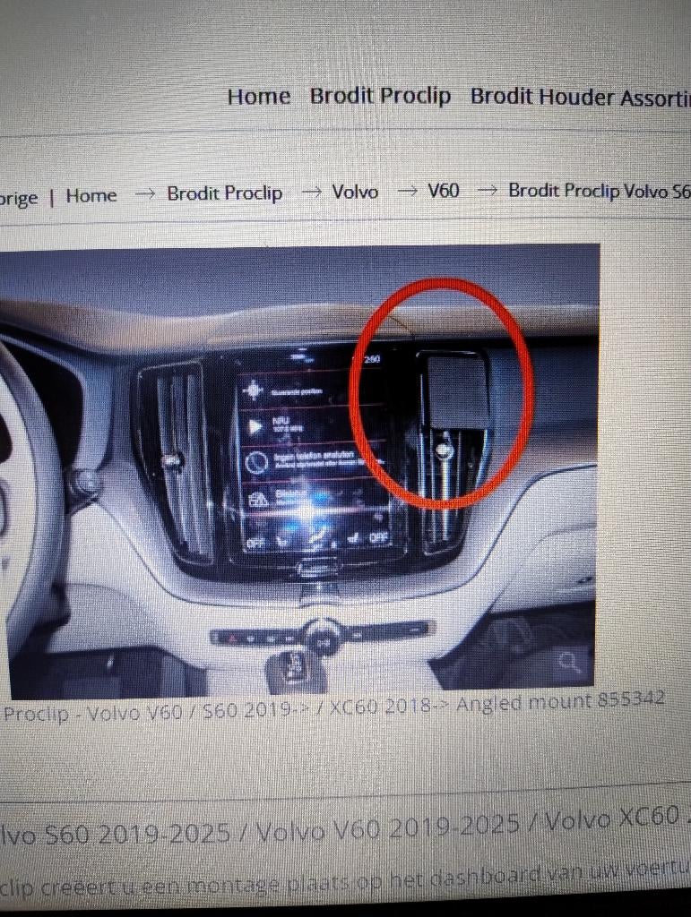 Brodit proclip Volvo XC60, S60, V60, Ophalen of Verzenden, Nieuw, Auto
