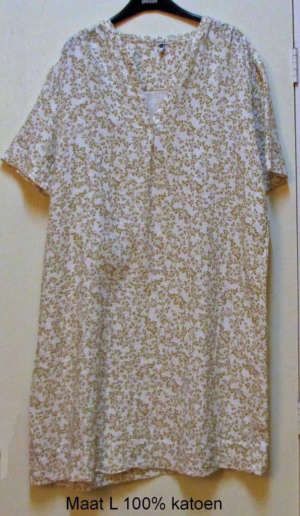 Katoenen Zomerjurkje L crême en groen/beige, Kleding | Dames, Jurken, Beige, Maat 42/44 (L), Nieuw, Ophalen of Verzenden